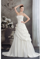 A-line Strapless Hand Made Flowers Brush Tarin Wedding Dress