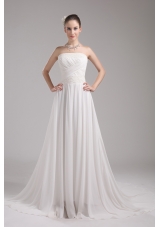 A-line Strapless Ruching Chiffon Wedding Dress