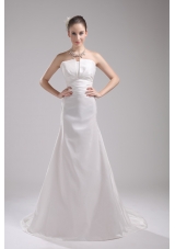 A-line Strapless Ruching Taffeta Wedding Dress