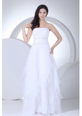 A-line Strapless Ruffles Organza Wedding Dress