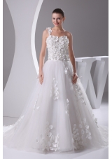 Appliques and Lace A-Line One Shoulder Court Train Wedding Dress