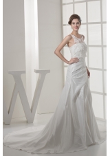 Appliques Court Train Scoop Neck Wedding Dress