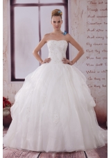 Appliques Strapless Brush Train Ball Gown Wedding Dress