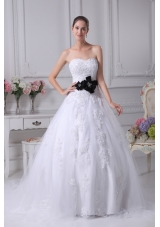 Appliques Sweetheart Court Train A-Line Wedding Dress
