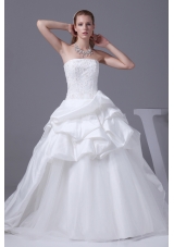 Appliques With Beading Strapless Pick-ups Wedding Dress