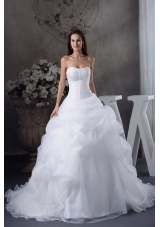 Ball Gown Pick-ups Beading Brush Train Wedding Dress