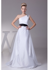 Beading A-Line Brush Train One Shoulder Wedding Dress