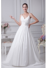 Beading Brush Train A-Line Straps Wedding Dress