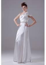 Beading One Shoulder Long Column Wedding Dress