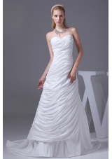 Beading Ruching Sweetheart Brush Train Wedding Dress