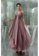 Burgundy Spaghetti Straps Ruching Chiffon Mother of the Bride Dress