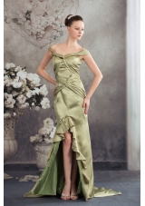 Column Off the Shoulder Green 2013 Ruching Prom Dress