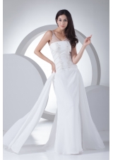 Column V-neck Appliques Chiffon Wedding Dress