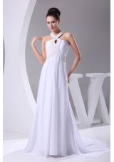 Halter Top Court Train Beading Empire Wedding Dress