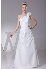 Hand Made Flower One Shoulder Column Long Wedding Dress