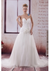 Handle Made Flower A-Line Court Train Sweetheart Wedding Dress