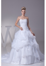 Lace and Pick Up Strapless Court Train A-Line Wedding Dress