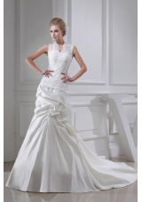 Lace Pick-ups V-neck Mermaid Chapel Train Wedding Dress