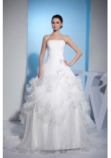 Pleats Strapless Ball Gown Beading Court Train Wedding Dress