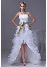 Princess High-low Sash Ruffled Layers Embroidery Wedding Dress