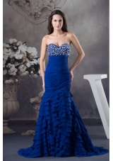 Rhinestone and Ruffled Layers Mermaid Royal  Blue Sweetheart 2013 Prom Dress