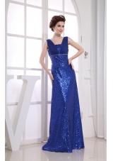 Royal Blue Sequin Square Ruching Prom Dress