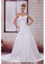 Ruching Court Train A-Line Strapless Wedding Dress