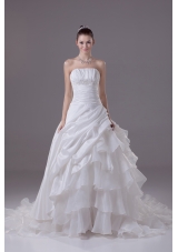 Ruffled Layers Strapless Chapel Train Princess Wedding Dress