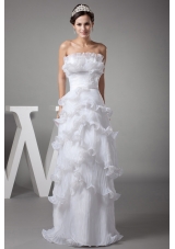 Ruffles Column / Sheath Strapless Long Wedding Dress