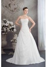 Strapless Beading A-line Brush Train Wedding Dress