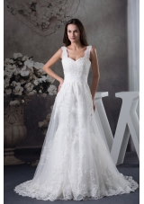 Straps Lace Brush Train A-line Wedding Dress