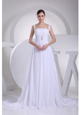 Straps Ruching Beading Court Train Empire Wedding Dress