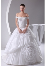 A-Line Beading Off The Shoulder Court Train 2013 Wedding Dress