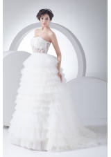 A-Line Strapless Court Train Ruffles Layered 2013 Wedding Dress