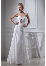 A-line Sweetheart Lace Ruching Long Wedding Dress