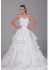 Appliques With Beading Ruffles Spaghetti Straps Wedding Dress