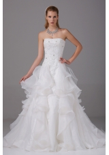 Appliques With Beading Strapless Ruffles Wedding Dress
