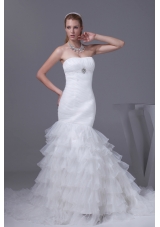 Beading Ruffled Layers Mermaid Strapless Wedding Dress