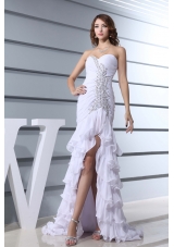 Beading White Sweetheart Mermaid  Brush Train 2013 Beautiful Prom Dress
