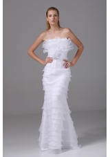 Column Strapless Ruffled Layers Organza Wedding Dress