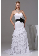 Column Sweetheart Sash Ruffles Wedding Dress