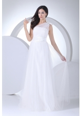 Empire One Shoulder Ruching Bow Wedding Dress