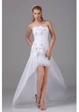 High-low Strapless Hand Made Flowers Taffeta Wedding Dress