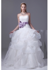 Lace Appliques Hand Made Flower Ruffles Wedding Dress