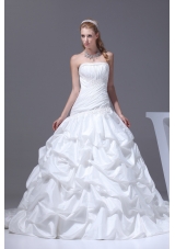 Pick-ups A-line Court Train Strapless Wedding Dress