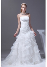 Ruffled Layers A-line Brush Train Strapless Wedding Dress