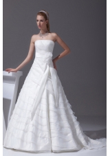 Sash Ruffled Layers A-line Brush Train Wedding Dress