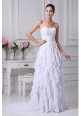 Sweehteart Ruffles Embroidery Brush Train Chiffon Wedding Dress