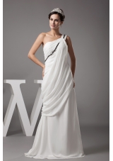 Beading and Ruching One Shoulder Column  Wedding Dress