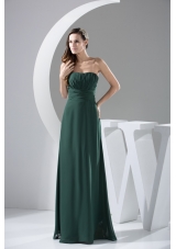 Ruching Decorated Strapless Full Length Column Chiffon Prom Dresse